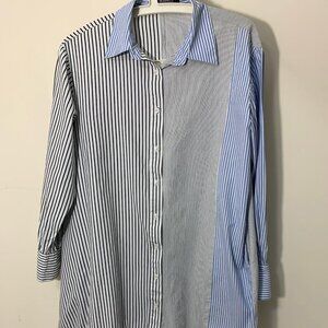 Gabby Isabella Long Button-Down Top – Mixed Stripe Pattern